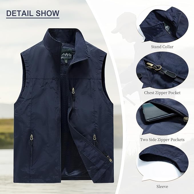 AOTORR Mens Outdoor Lightweight Safari Casual Work Photo Travel Fishing Vests