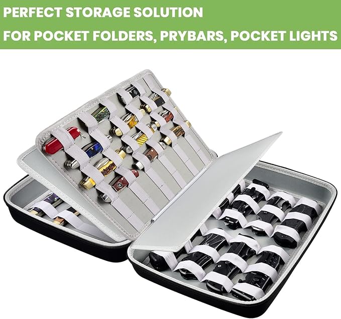 ALKOO Knife Display Case – Pocket & Folding Knife Organizer Holds 44 Knives, Shockproof Collector Storage Bag with Handle, Ideal for EDC, Hunting, Camping, Survival (Box Only)