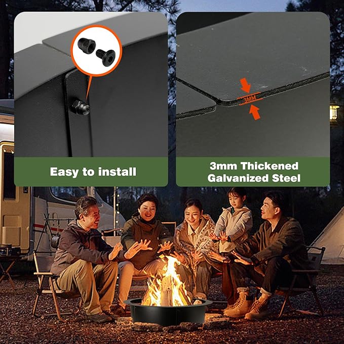 Fire Pit Ring Outdoor Wood Burning Fire Pit Liner 35.4 Inch Camping Fire Ring Painted Steel Firepit Ring Heavy Duty Campfire Ring Above or In-Ground for Bonfire Outdoor Backyard