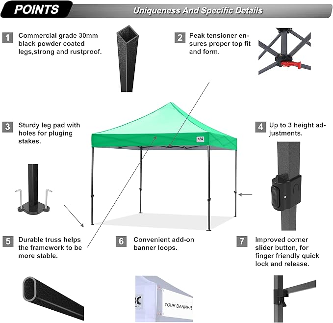 ABCCANOPY Patio Pop Up Canopy Tent 10x10 Commercial-Series (Kelly Green)