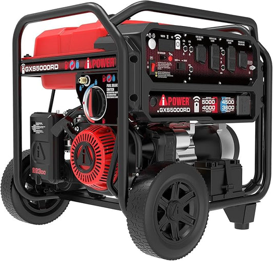 A-iPower 5000-Watt Remote Start Dual Fuel Portable Generator CO Sensor Shutdown, Heavy Duty Generators with 223cc OHV Engine For Jobsite, RV, Home Backup, Emergency(GXS5000RD)