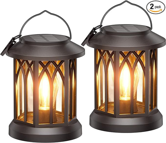 WdtPro Solar Lanterns Outdoor Waterproof, Upgraded Bright Hanging Solar Lights for Outside,Solar Powered Lanterns Lighting LED for Garden Patio Yard Decorative 2 Pack (Warm Light)