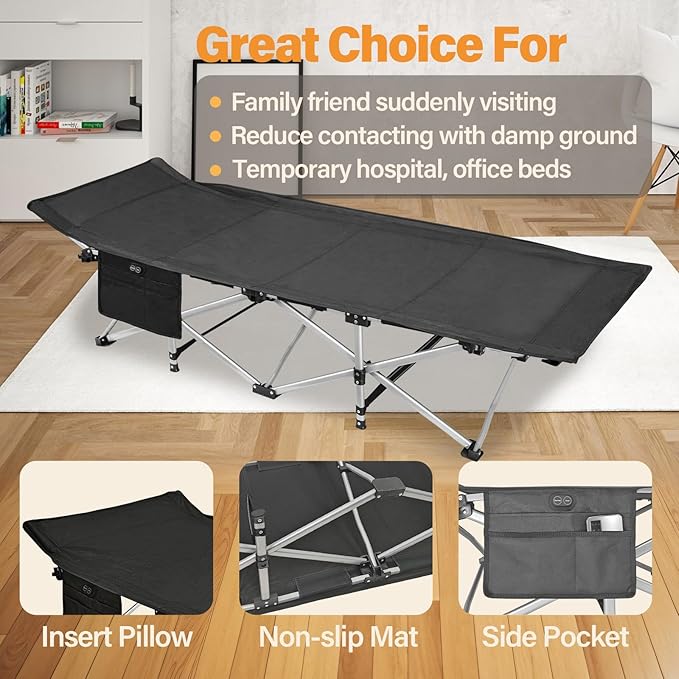BDL Camping Cot for Adults,Portable Sturdy Heated Sleeping Cot with Carry Bag Outdoor Lightweight Camping Bed, Large Outdoor Foldable Travel Cots for Camping Beach Home Nap