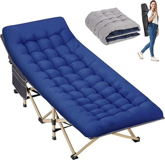 Folding Camping Cot for Sleeping, Portable Cots for Adults, Heavy Duty Cot Bed 550LBS(Max Load), Extra Wider Cots with Large Pocket for Outdoor, Office, Beach