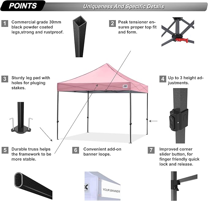 ABCCANOPY Patio Pop Up Canopy Tent 10x10 Commercial-Series (Pink)