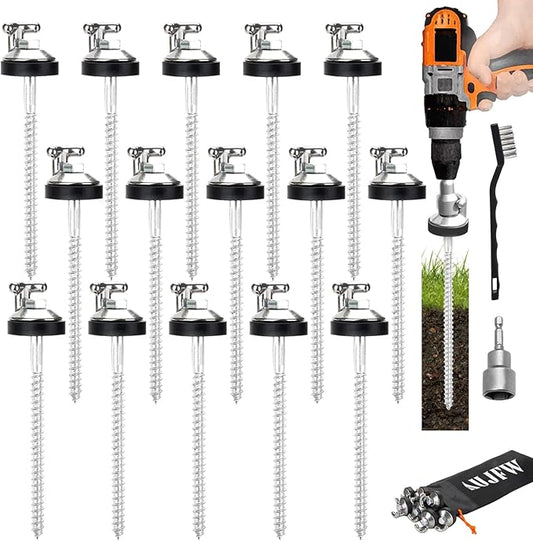 15 Pcs 6.2" Hex Pegs Stakes Drillable Tent Stakes, Drillable Threaded Long Hook Top Packs Tent Stakes for Grassland Garden Tents Canopies Awnings Camping Travel (Hex Tool and Storage Bag)