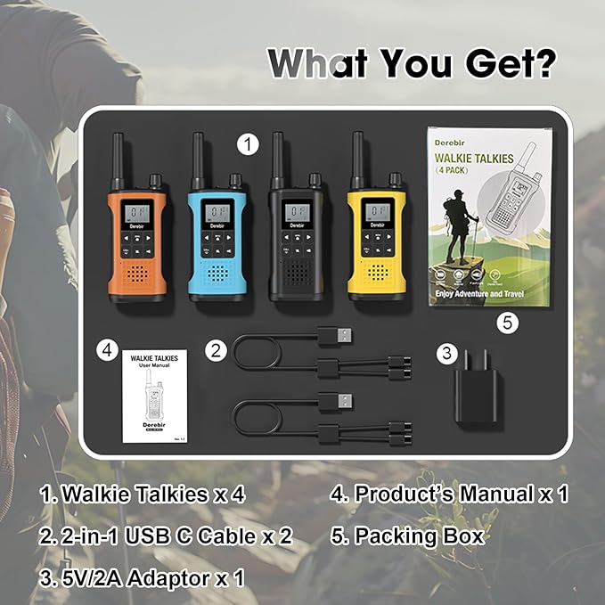 Walkie Talkies Long Range for Adults-4 Pack Rechargeable Walkie Talkies 22 FRS Channels 2-Way Radios with NOAA Weather Alert,VOX,Flashlight and 1500mAh Li-ion Battery for Family Camping Hiking