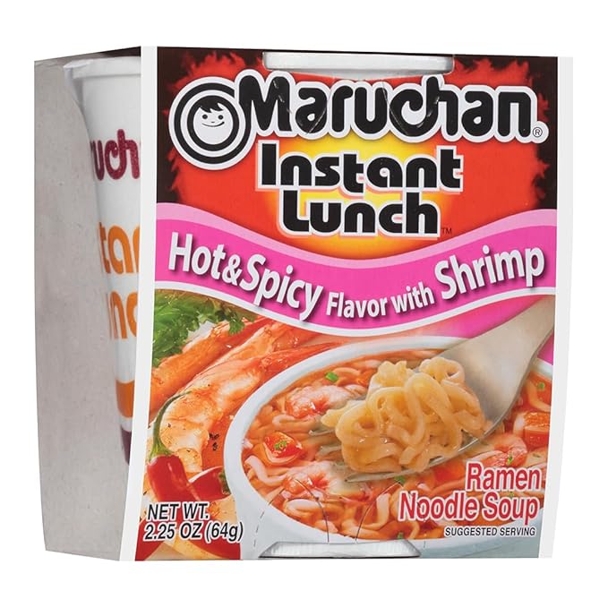 Maruchan Instant Lunch Hot & Spicy Shrimp, Ramen Noodle Soup, Microwaveable Meal, 2.25 Oz, 12 Count