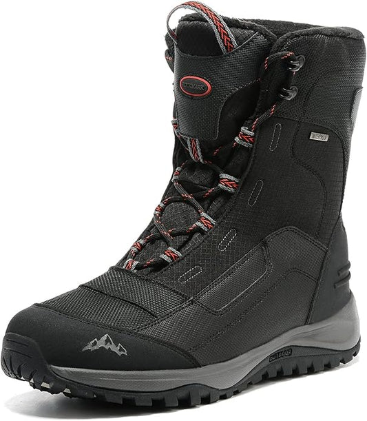 ROCKMARK Men's Winter Snow Boots Outdoor Warm Mid Calf Waterproof Durable Boot Non-Slip Warm Climbing Shoes