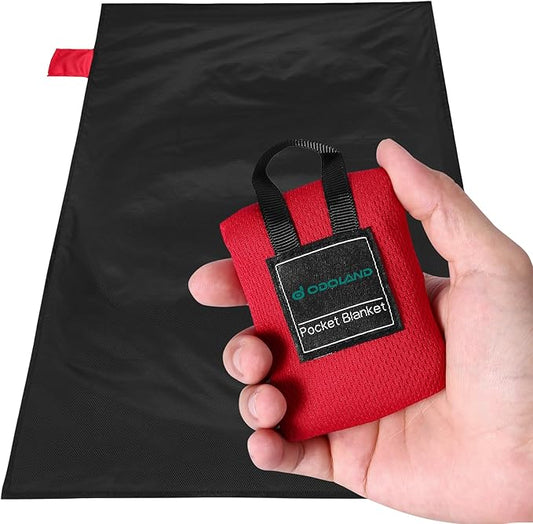 Odoland Beach Picnic Blanket, 43.3" x 27.5" SandProof Waterproof Outdoor Pocket Blanket with Portable Bag, Foldable Lightweight Sand Free Beach Mat for 1 People Hiking, Camping, Travel, Black