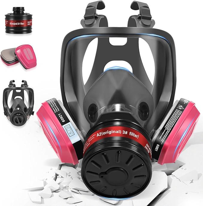 Full Face Gas Masks Survival Nuclear and Chemical with 40mm Activated Carbon Filter and 60921 Filters/Cartridges, Respirator Mask With Filters Against Dust, Organic Vapor, Paint, Welding, Chemicals