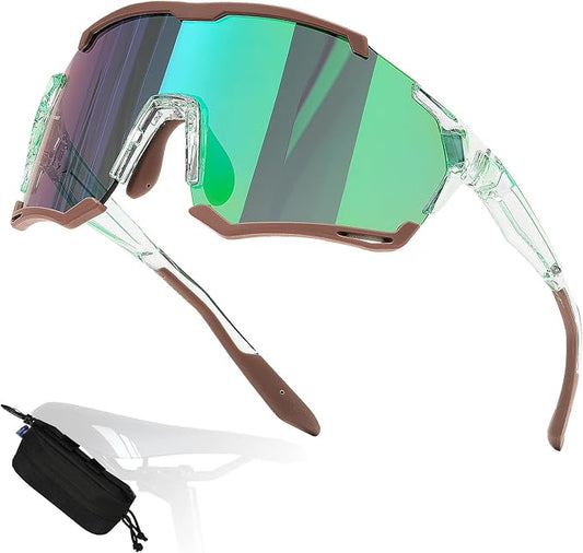 Sports Sunglasses – UV400 REVO Mirror Lens, Ultra-Light TR90 Full Frame, Adjustable Nose Pads, Anti-Slip Arms – Cycling Running Hiking Triathlon – green