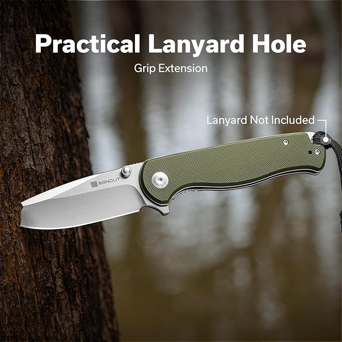 SENCUT Errant Pocket Knife, Camping Folding Knife with G10 Handle and 3.45" 9Cr18MoV Blade, EDC Knife for Outdoor Work S23054B-2(OD Green)