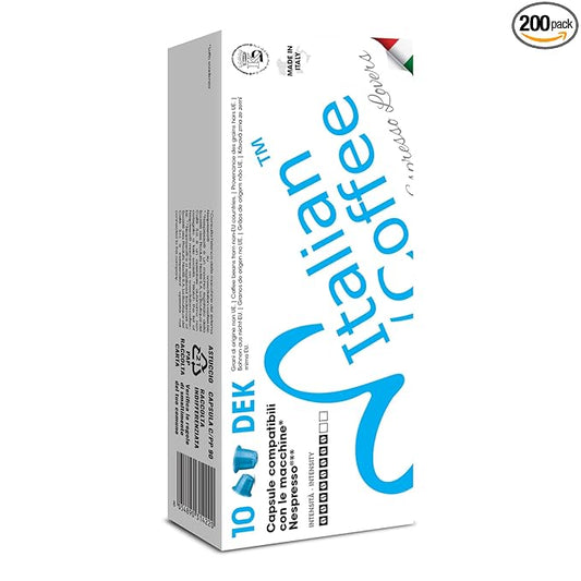 Italian Coffee for Espresso Lovers capsules compatible with Nespresso Original Line machines (DEK Decaf Regular, 200 Count (Pack of 1))