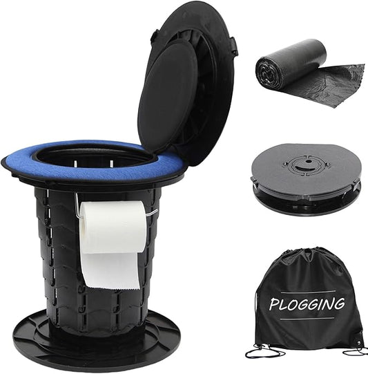 Upgraded Retractable Portable Toilet with Cushion, Adjustable Height Camping Toilets with Lid for Adults and Kids, Compact Portable Potty for Camping, Car, Travel, Boat, Tent and Emergency Use