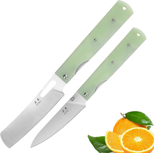Miki 2 piece set 440A stainless steel Blade Japanese pocket folding Chef knife peeling utility knife fruit knif g10 Handle Camping BBQ trip Outdoor Portable kitchen knife