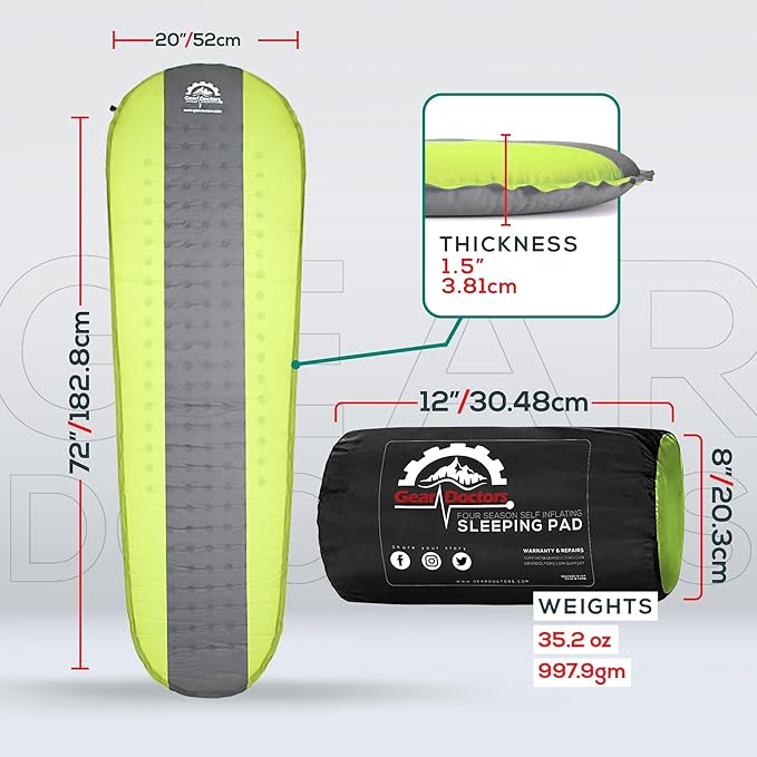 Gear Doctors Camping Pads Self Inflating Ultralight Apollo air 4.3-5.2 R Insulated Camping mats 1.5-3.3 in Must Haves Inflatable Foam air Sleep mat self Inflating air Mattress for Camping cot