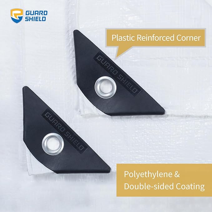 GUARD SHIELD Tarp White 8x12 Feet Multi Purpose Waterproof Poly Tarp Cover 5mil