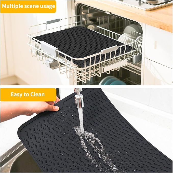 Silicone Grill Mat for Blackstone, Silicone Side Shelf Tool Mat, Outdoor BBQ Spatula Mat, with Drip Pad Kitchen Countertop Heat Resistant Mat, Griddle Accessories (Black)