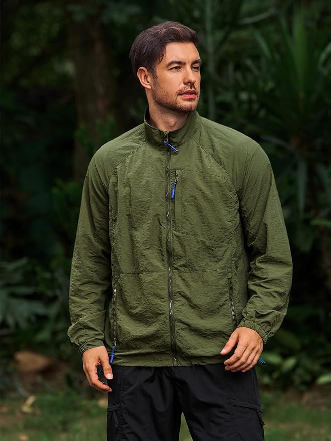 Yousify Mens Lightweight Jacket Windbreaker Full Zip Long Sleeve Outdoor Athletic Jackets for Hiking