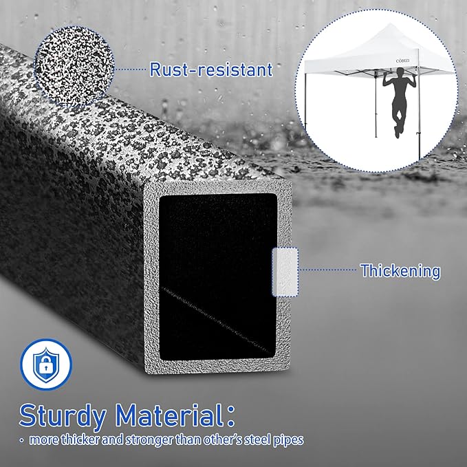 COBIZI 10x10 Pop Up Canopy Tent with 4 sidewalls Commercial Heavy Duty Canopy UPF 50+ All Weather Waterproof Outdoor Canopy Wedding Tents for Parties Gazebo with Roller Bag, White (Windproof Upgraded)