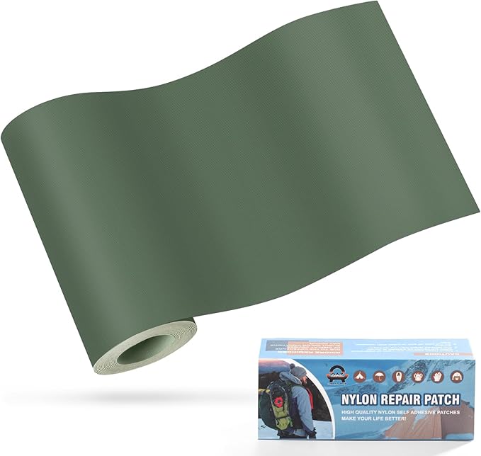 OAZ 3.9 x 63 inch Nylon Fabric Patch Kit - Self-Adhesive, Waterproof, Lightweight Repair Patches for Clothing, Down Jacket, Tent, Bag (Green)