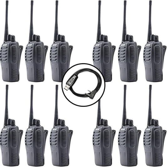 Walkie Talkies Baofeng 888S Radio Rechargeable Walkie-Talkies Long Range with Earpieces for Adults, 2 Way Radios Kids walkie talkies 12 Pack with one Programming Cable