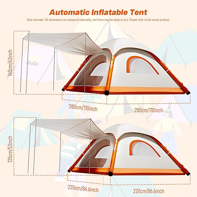 Automatic Large Tent for Camping 4 Person, Waterproof Tents for Camping, Windproof Inflatable Tents with Mosquito Screen Window, Camping Tent for Traveling, Beach