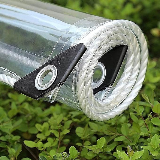 10' X 10' Outdoor Clear Tarp Curtain Waterproof Wind-Proof 0.35mm Transparent Vinyl Tarp for Patio Pergola Garden Canopy Rainproof Anti-Tear PVC Thick Cover with Grommets