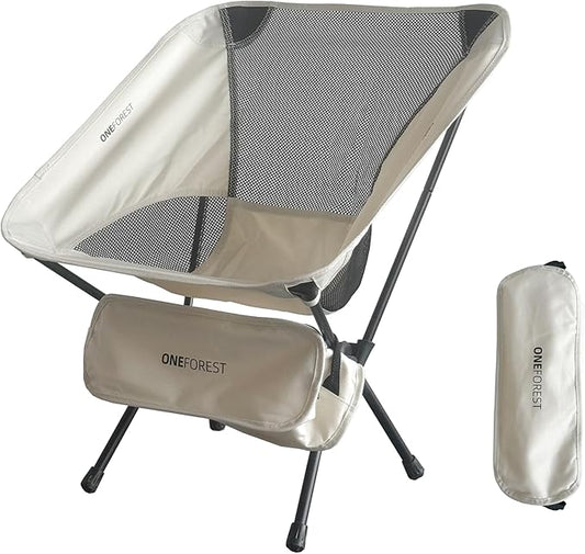 ONEFOREST Camping Chair, Foldable Portable Backpacking Chair for Beach Camp Hiking Outdoor Sport, Beige