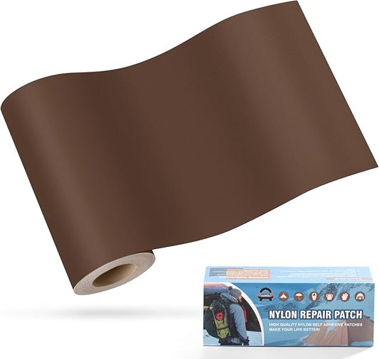 OAZ 3.9 x 63 inch Nylon Fabric Patch Self-Adhesive Waterproof Lightweight Repair Patch Kit for Clothing, Down Jacket, Tent Bag (Brown)