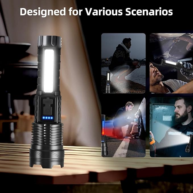 2 Pack LED Rechargeable Flashlights, 90,000 High Lumens Super Bright Flash Light, 7 Modes with COB Light, IPX6 Waterproof, Adjustable Focus Tactical Flashlights for Home Camping and Emergencies