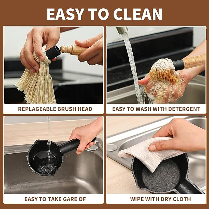 BBQ Mop Brush and Cast Iron Basting Pot - Grilling Tool Set with Basting Brush an Meat Shredder Claws for Meat Smoker, Grill and Stove(8pcs)
