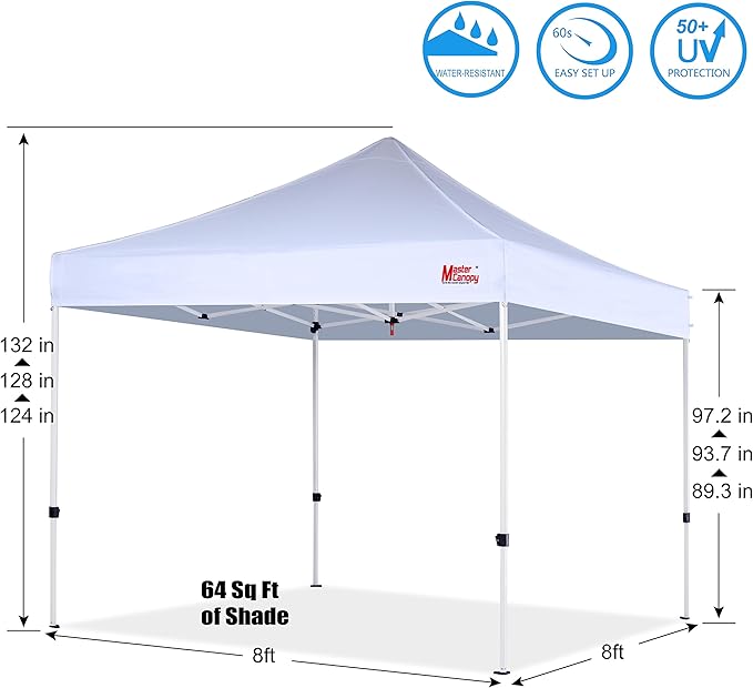 MASTERCANOPY Pop Up Canopy Tent Commercial Grade Instant Shelter (8x8, White)
