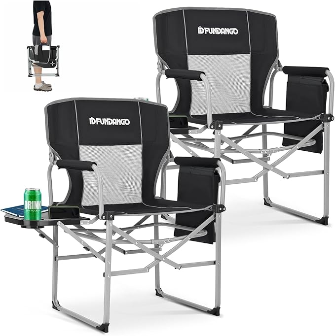 FUNDANGO Camping Director Chair for Adults, Foldable Portable Chair Outdoor Folding for Outside, Backyard, Patio, Lawn, Garden