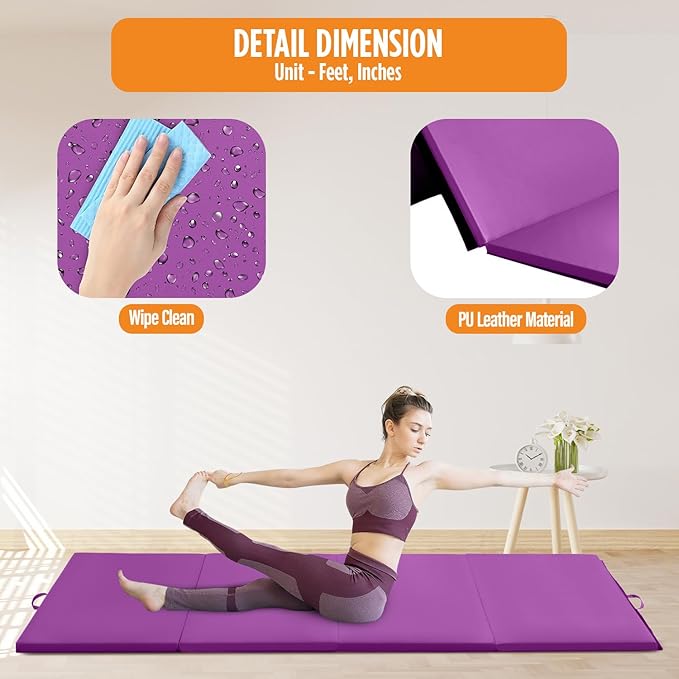 Gymnastics Mats Foldable Tumbling Mats Portable Gymnastics Exercise Mat 2'x6'/2.5'x6.4'/4'x6'/4'x8'/4'x10'/ Gymnastics Tumbling Mats Pad Home Exercise Panel Mat With Carrying Handles