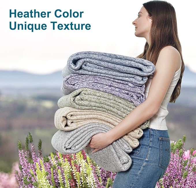 KAWAHOME Summer Sweatshirt Throw Blanket for Bed-Lightweight Breathable Blankets,Soft Thin Knit Jersey Throw Blanket for Hot Sleepers,50 X 60 Inches, Heather Camel