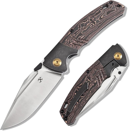 KANSEPT Hinterland Pocket Folding Knives for Men EDC Camping Folding Knife 3.58'' Satin CPM S35VN Blade Pocket Knife with Blackwash Titanium + Copper Carbon Fiber Inlay Handle Everyday Carry K1057A4
