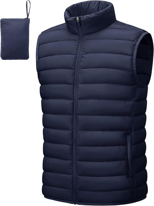Cotrasen Men's Puffer Lightweight Vest Packable Outerwear Vest Warm Winter Outdoor Sleeveless Jacket for Travel Running
