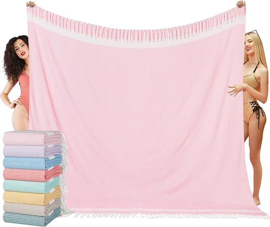 Oversized Turkish Beach Towel Blanket XXL Cotton Sandproof Towels Boho Woven Extra Large Big Sand Free Giant Throw Blankets Huge Quilt XL Picnic Camping Necessities Cloud for Adult Gifts