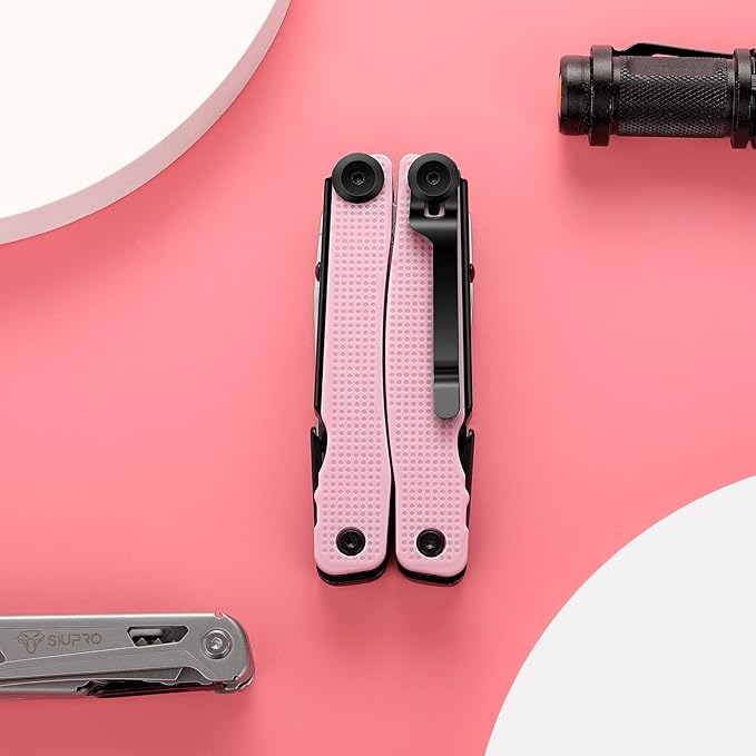 Pocket Multitool Knife for Men, Women, Tactical Multi Tool, All Self-Locking Camping Saw, Survival Pliers set With Clip and Pouch, Gifts Idea, Pink