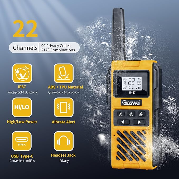 G1pro IP67 Waterproof Floating Walkie Talkies Long Range for Adults,Heavy Duty Two Way Radio,VOX,USB-C,Rechargeable Lithium Battery(4 Pack)