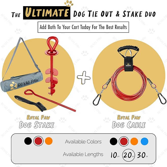Dog Tie Out Cable - Tie Out Cable for Dogs (up to 300 lbs) - Use Dog Tie-Outs & Stakes for Outside - Best Heavy Duty Dog Leash for Large Dogs (20ft - Red Ruby)