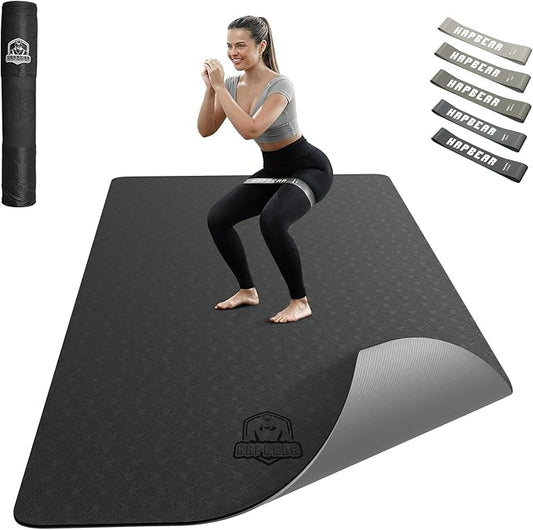 HAPBEAR Large Yoga Mat - 72"x36"x6mm (1/4 inch), Extra Wide Non-Slip Exercise Mat for Home Workout, Yoga, Pilates & Stretching, Durable & Eco-Friendly, Includes Bonus Resistance Bands & Carry Bag