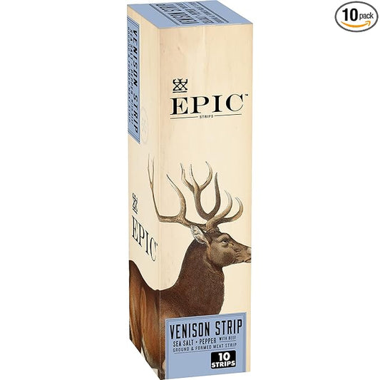 EPIC Snack Strips, Venison Beef Sea Salt Pepper, Keto and Paleo Friendly, 0.8 oz, 10 ct