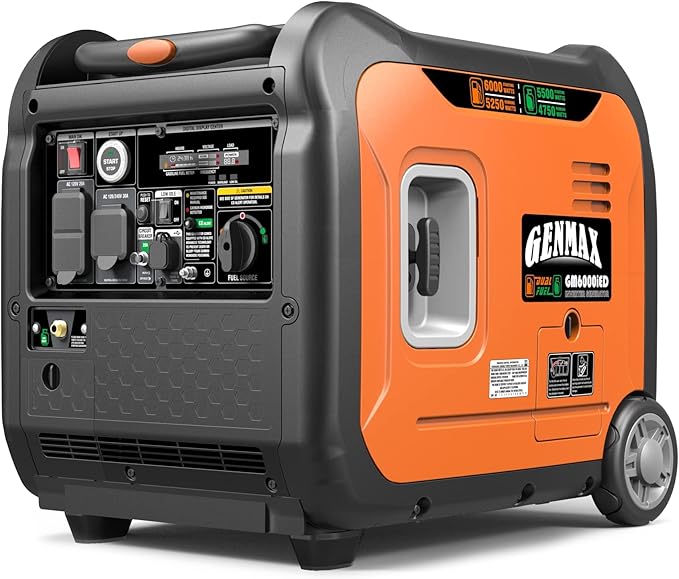 GENMAX Portable Inverter Generator,6000W Super Quiet Dual Fuel Portable Engine with Remote/Electric Start,Lightweight for Backup Home Use&Camping Travel Outdoor,EPA Compliant(GM6000iED.)