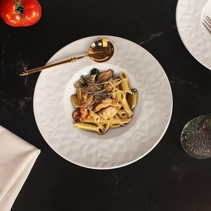 Porcelain Soup Bowls soup Plate Pasta Bowl Set of 4 Shallow Bowl Plates, 9.8 oz Rimmed Bowls with Rim, Microwave ovens and refrigerators safe Gemstone 10.6 Inch