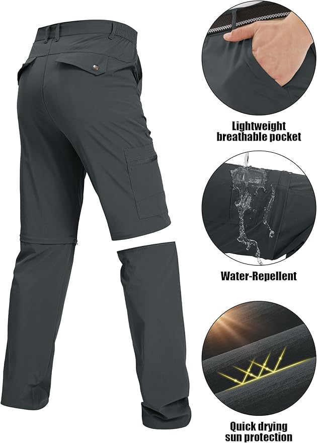 Fishing Hiking Pants for Men, Waterproof Convertible Quick Dry Pants for Wading, Lightweight Breathable