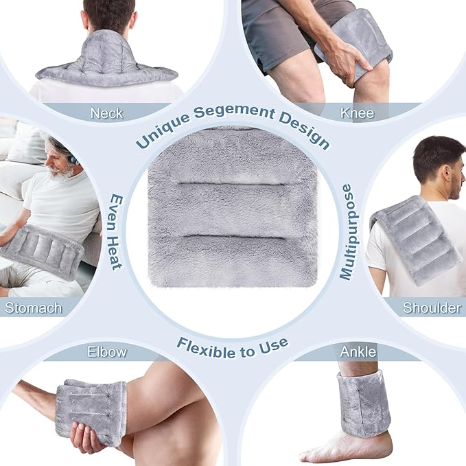 SuzziPad Microwavable Heating Pads for Neck and Shoulder Back Discomfort, 7x16 Fatigue Soothing Heated Pad Microwave, Moist Hot Packs, Unscented Heat Pack for Aches, Sore Muscle, Gray