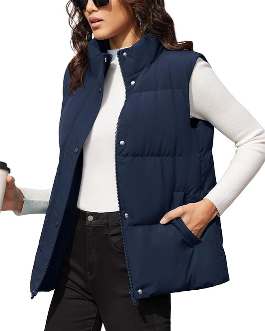 MAGCOMSEN Women's Puffer Down Vest Oversized Zip Up Outerwear Lightweight Winter Padded Gilet Jacket with Pockets